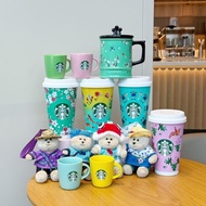Starbucks Walking Spring Cherry Blossom Cup High-value Stainless Steel Straw Portable Cup Holder Ceramic Mug Pot Cup