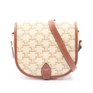 【二手】Celine CELINE Folco 中型肩背包 Triomphe 191502 白色 PVC 塗層帆布皮革 Triomphe 中型 Folco