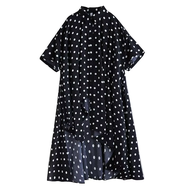 XITAO Polka Dot Irregular Lapel Dress Casual Loose Fitting Turn-down Collar  European Style Summer W