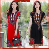 baju raya 2023 muslimah Ready Stock Plus Size45-90kg kani batik Women Bohemian Beach Dress Short Sle