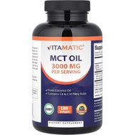 Vitamatic MCT Oil 3000 mg per Serving - 180 Softgels - from Coconut Oil - Contains 55% caprylic Acid