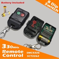 330MHz 433MHz SMC5326 Auto Gate Remote Control  8DIP Switch DIP Switch 12V A23 Battery Included SC2260 dial code