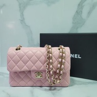 「可簽卡 +0%」Chanel Classic Small Flap Bag 23cm Cf 粉紅色羊皮金扣