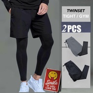 Men 2 in 1 Running Shorts Quick Dry Double Layer Jogging Marathon Sport Pants Lightweight Breathable
