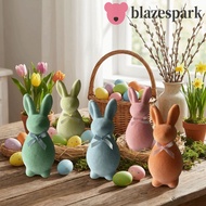 BLAZESPARK Easter Bunny Statue, Solid Color with Bow Flocked Rabbit Figures, Handmade Foam Plush 3D 
