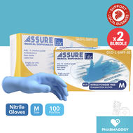 [Bundle of 2] Assure Soft Nitrile Gloves Lite Powder-Free, Blue Size M, 100pc/bx