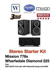 MISSION 778x (Black) and Wharfedale Diamond 225 (Black) Starter Kit with free QED QX075 + Nakamichi Banana Plugs