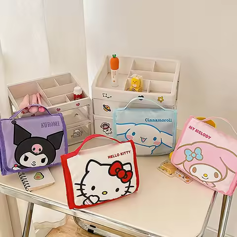 Genuine Sanrio Hello Kitty Cosmetic Travel Bag Cute Kuromi Melody Portable Toiletries Pouch For Skin