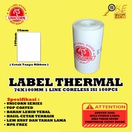 Thermal Barcode Label Stickers 76x100mm / 76x100 mm / 76 x 100 mm 1 Line Coreless Contents 100pcs