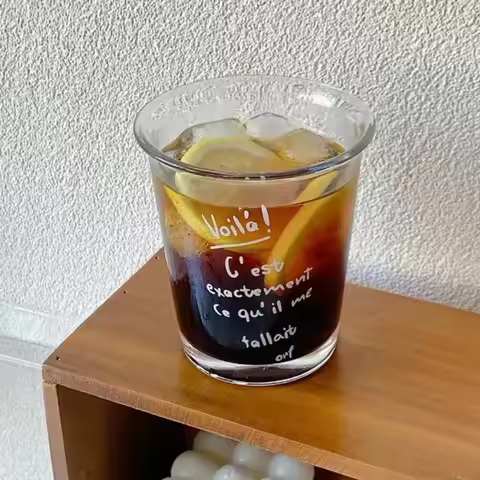 Gift Ins Style Glass Cup Transparent Letters Daily Water Cup 350ML Drink Juice Coffee Cup