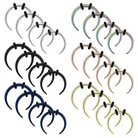14G 16G Stainless Steel Septum Pinchers Horseshoes Rings Buffalo Taper with O-Rings Nose Pincher Sep