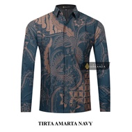 KEMEJA Original Batik Shirt With TIRTA AMARTA NAVY Motif, Men's Batik Shirt For Men, Slimfit, Full Layer, Long Sleeve