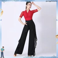Dance since wide-legged pants waist trousers falbala joker hang down feeling acr舞蹈阔腿裤子女高腰裤子荷叶边百搭垂坠感练