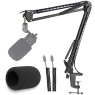 K669 Microphone Boom Arm Mic Stand, Windscreen and Cable Sleeve Compatible with Fifine K669 669B USB Podcast Microphone to Recording and Streaming