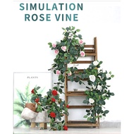Modern-style 1.9Meter Simulation 7 Flower Rosed Vines green plant Wall Decoration