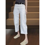 White Cropped Jeans Women Plus Size Fat mm Slimmer Look High Waist Loose Pear Shape Body Ladies Harl