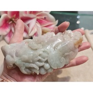 Natural A Jadeite Chayote, Lingzhi & Gourd Prosperity Carving