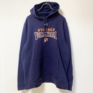 古著 Under Armour 長袖印花連帽衫，海軍藍，帶前口袋，L 碼
