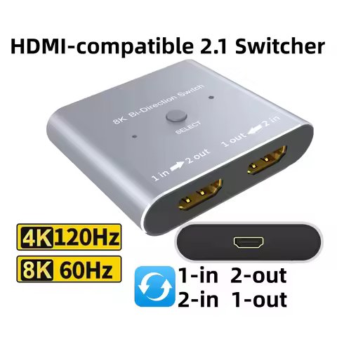 Bi-Directional 8K HDMI-compatible Switch Splitter 1-in 2-Out 8K 4k@120Hz for Dual Monitor Support HD