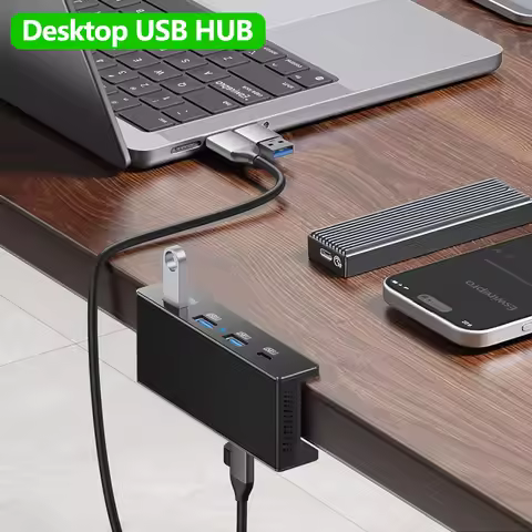 Desktop USB HUB Clamp USB3.2/3.0/2.0 HUB 5/10Gbps High Speed Usb Adapter Extension Hub for iMac Macb