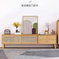 GSF Tv Console Cabinet Solid Wood Coffee Table Rattan Storage Cabinet Combination Living Room Nordic Cabinet Simple Modern