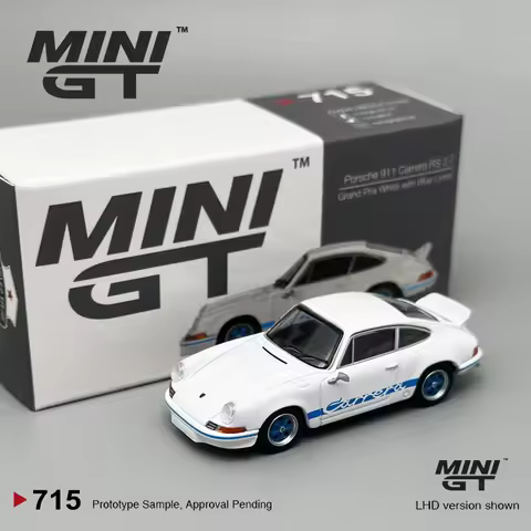 MINIGT 1:64 Porsche 911 Carrera RS 2.7Grand Prix White and Blue Painted Alloy Car Model 715
