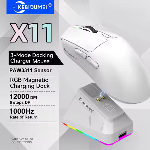 X11 PAW3311 Gaming Mouse Tri-Mode Wireless Mouse 12000 DPI Bluetooth Mouse RGB Touch Magnetic Chargi