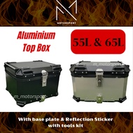 Top Box 55L/65L Motorcycle Box Extra Storage Top Box Extra Trunk Kotak Motor Aluminium Material