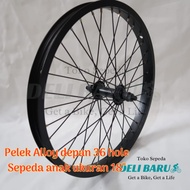 HITAM Size 18 Rim Ready To Set Front Only Black Finger alloy Rims Children's Bicycle, mini