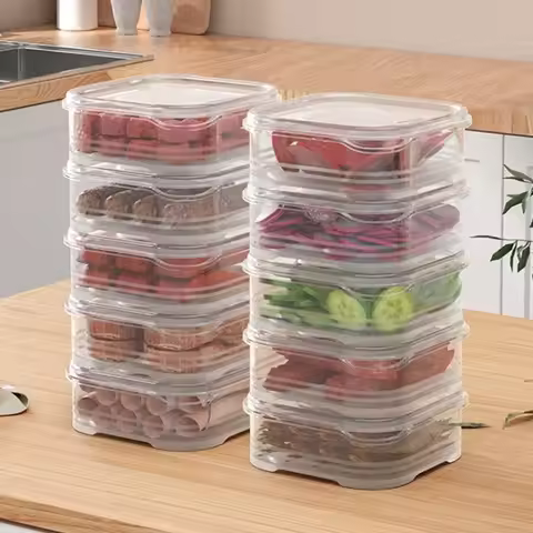 10Pcs Plastic Crisper Refrigerator Frozen Meat Box Frozen Meat Vegetable Fresh-Keeping Box Transpare