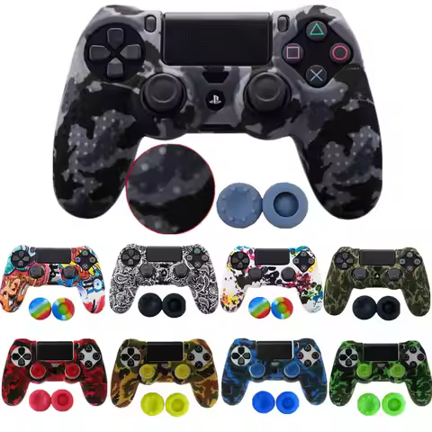 Silicone Camo Protective Skin Case For Sony PS4 DS4 Pro Slim Controller Thumb Grips Joystick Caps