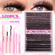 DIY Eyelash Extension Kit 640/320/200pcs Clusters 9-16mm Lengths 60D 80D 100D Includes Cluster Lash 