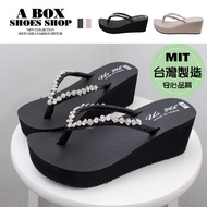 Plaid Shop * [KM2207] Front 2.5 Rear 6cm Waterproof Platform Flip-Flops Rhinestone Upper Round Toe T