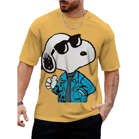 Vintage Men's T-shirt Summer American Shirt Tops Fun Snoopy Print Short-sleeve Tees Loose Daily Men 