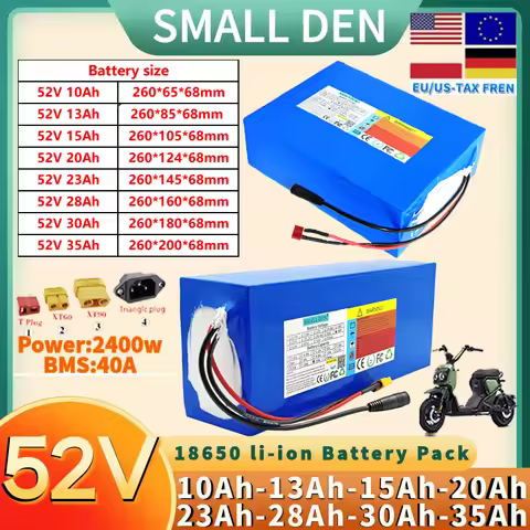 52V 10Ah 13Ah 15Ah 20Ah 23Ah 28Ah 30Ah 35Ah 18650 Lithium Battery 1500W w/30A BMS for E-scooter Batt