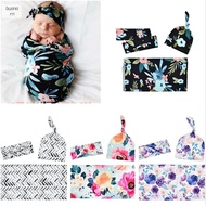 BUANARN Three-Piece Set Blanket Knot Print Cotton Towel Beanie Infant Swaddle Newborn Hair Band Baby Headband