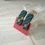 古董領帶改製髮夾-CHANEL-祖母綠-兩入一組/圓角/水滴