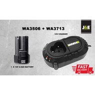 J&E WORX BATTERY PACK WA3506 CHARGER WA3713 12V 2.0AH BATTERY 12V 1.5A LITHIUM CHARGER 12V BATTERY