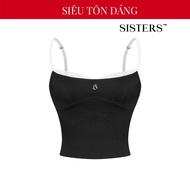 SISTERS sexy crop top with Lace chest, elastic ribbed fabric, black adjustable straps| SS24-T11-D