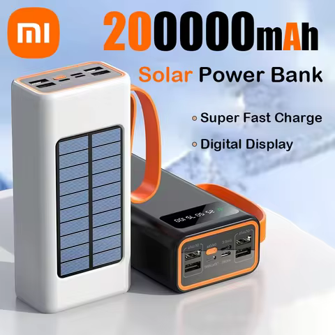 Xiaomi 200000mAh Solar Power Bank Big capacity Built-in Cables External Battery LED Light Power Bank