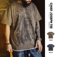 Retro workwear American  full print T-shirt made of pure cotton, heavy brown, Indian vintage short s