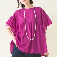 日本 OMNES - 100%印度棉 細摺柔軟寬袖上衣-紫粉