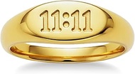 munone Engraved 1111 Angel Number Oval Signet Statement Band Ring for Women, 14k Gold Plated Titaniu
