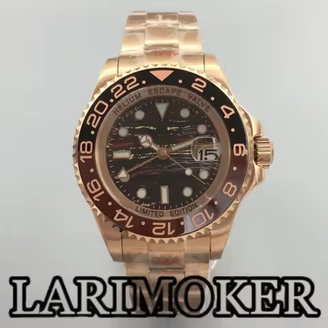 LARIMOKER 43mm rose gold mechanical watch NH34(GMT) luminous sapphire glass meteorite texture dial c