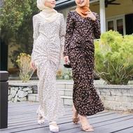 【ReadyStock】 Jubah Abaya Floral Chiffon Dress Baju Abaya Hitam Turkey Korean Style Women Dress Long Sleeve Maxi Dress