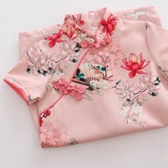 Children-King Cheongsam Kids Girls Summer Dress qipao Chinese New Years Hanfu Flower Printed Skirts Long Sleeve Autumn Clothes Costume 2023 INS Teenage Pink Dresses