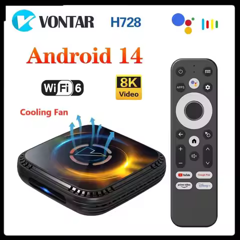 VONTAR Allwinner H728 Android 14 TV Box Octa Core Cooling FAN Support AV1 8K Video 4K@60fps 1000M An