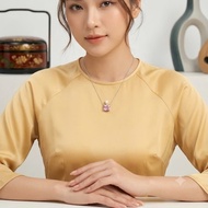 S925 engraved silver necklace with 0.8 mm chain, 41 + 5 cm long, attached to the chain with pink sto