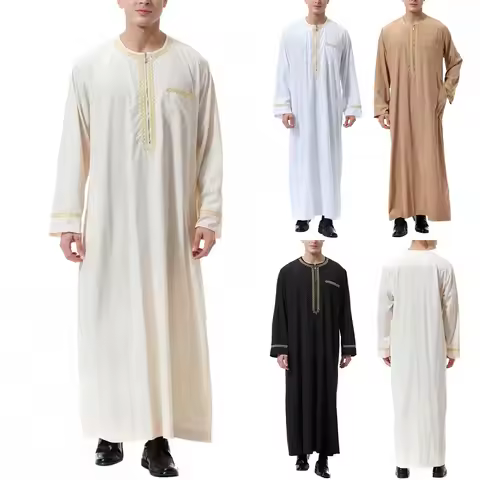 Muslim Fashion Men Jubba Thobes Arabic Pakistan Dubai Kaftan Abaya Robes Islamic Clothing Saudi Arab