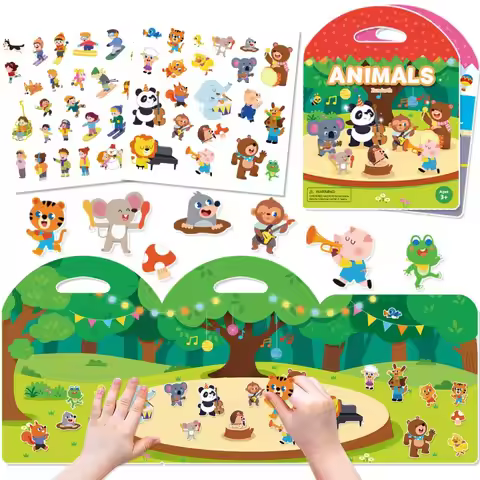 Reusable Sticker Books for Kids Jelly Bubble Scene Stickers DIY Puzzle Game Educational Learning Cla